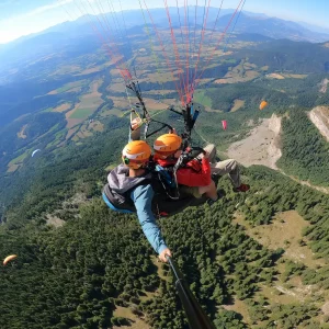 Vol biplace panoramique en parapente au-dessus des falaises et de la vallée du Trièves en Isère.